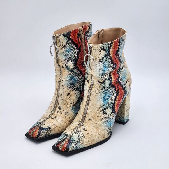 Public Desire Snakeskin Red Blue Zipper Booties Size 8 - Picture 3 of 9